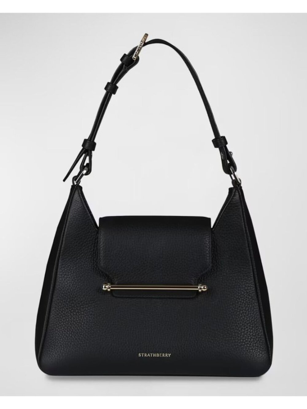Strathberry Multrees Flap Leather Hobo Bag  Black Leather